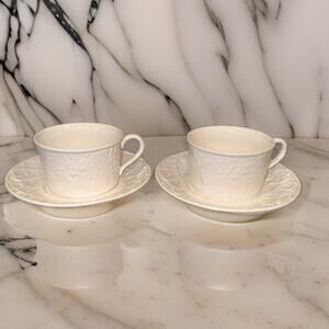 Set Of 2 Mikasa English Countryside White Flat Coffee Cups & Saucers DP900